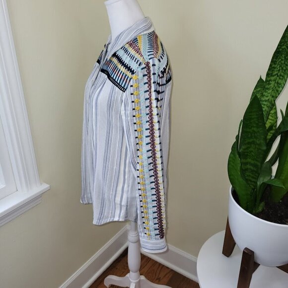 Anthropologie The Cate Classic Button Up Embroidered Stripe Shirt Women's SZ XS - Picture 3 of 13